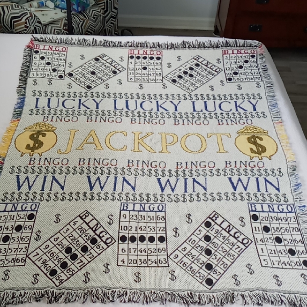 NWOT Bingo Themed Throw Blanket Lucky Bingo Jackpot